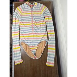 Crewcuts Girls Rash Guard UPF 50+ Striped Long Sleeve Swimsuit Size 10
